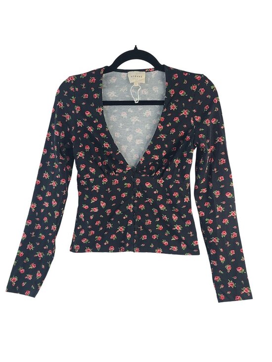 Sézane Tops - NWOT Sézane Lydia Black Floral Button-Front Long-Sleeve Top Size S Cotton Blend